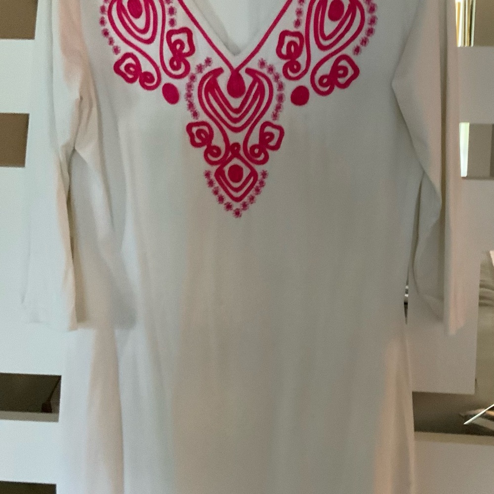 Embroidered jersey knit dress